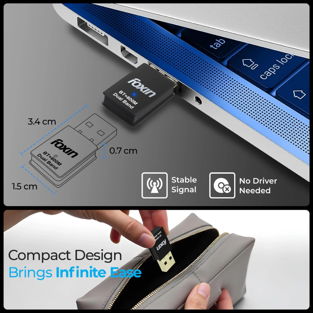 Foxin Bluetooth + WiFi Adapter 600Mbps (FWD 600B) view 4